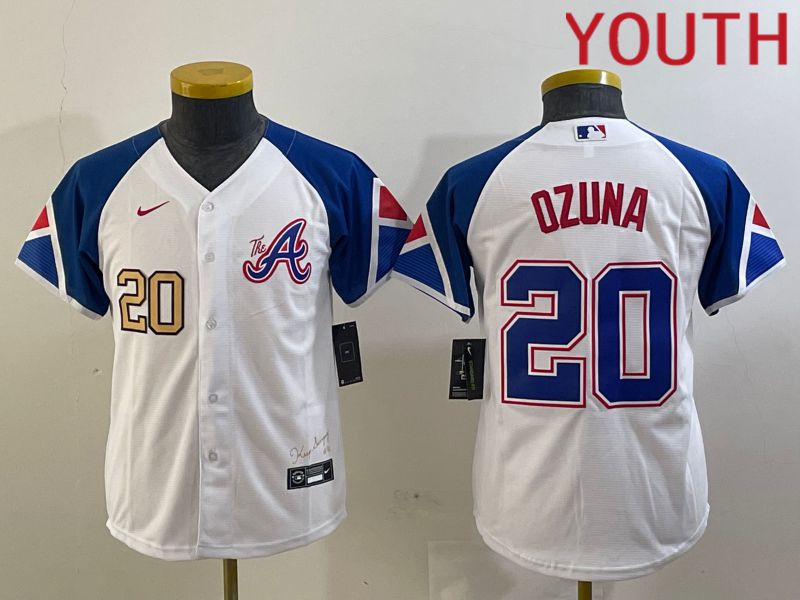Youth Atlanta Braves 20 Ozuna White City Edition 2024 Nike MLB Jersey style 4